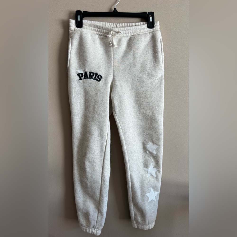 Kids/Girls Light Beige Jogger Sweatpants with Star Design, Size Large 14